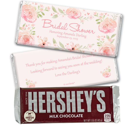 Personalized Pastel Pink Flowers Bridal Shower Hershey's Milk Chocolate Bar