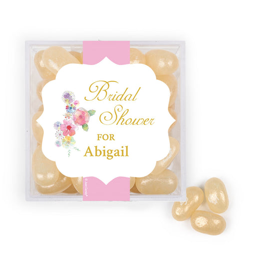 Personalized Bridal Shower Pastel Pink Florals JUST CANDY� favor cube with Jelly Belly Jelly Beans