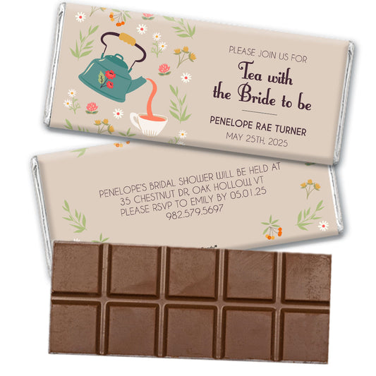 Tea With Bride To Be Floral Personalized Belgian Chocolate Bar