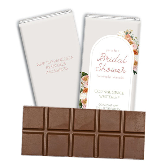 Personalized Pink Rose Bridal Shower Favor Belgian Chocolate Bar