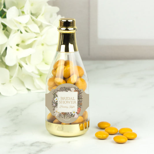 Personalized Bridal Shower Rustic Flowers Champagne Bottle with Just Candy Chocolate Minis