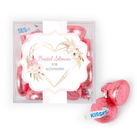 Personalized Bridal Shower Floral Heart JUST CANDY® favor cube with Hershey's Kisses