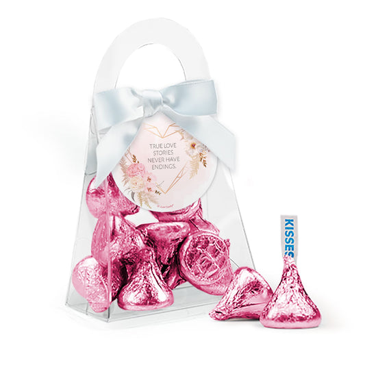 Personalized Bridal Shower Floral Heart Favor Purse with Hershey's Kisses and Bow with Gift Tag