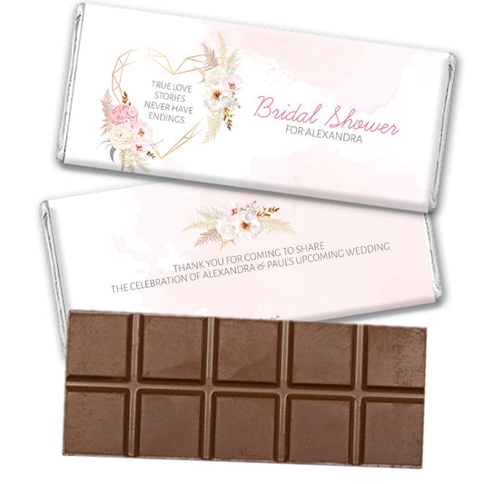 Personalized Floral Heart Bridal Shower Favor Belgian Chocolate Bar