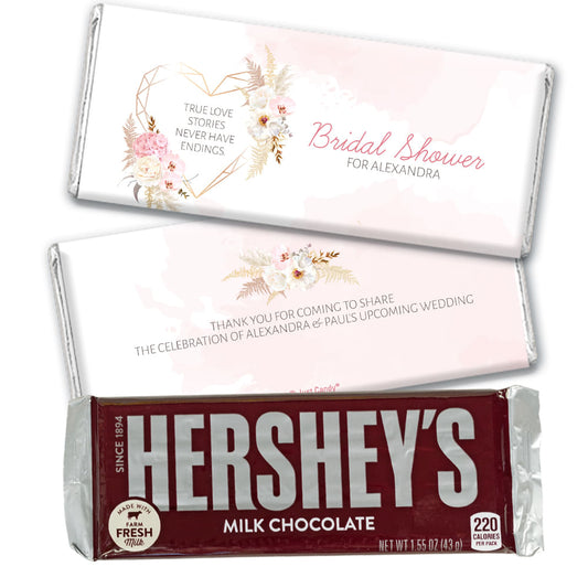 Personalized Floral Heart Bridal Shower Favor Chocolate Bar