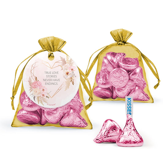 Personalized Bridal Shower Floral Heart Hershey's Kisses Organza Bag with Gift Tag