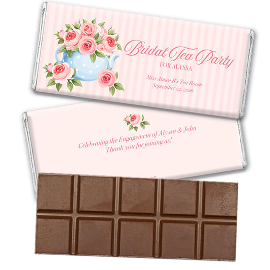 Personalized Pink Rose Tea Party Bridal Shower Favor Belgian Chocolate Bar