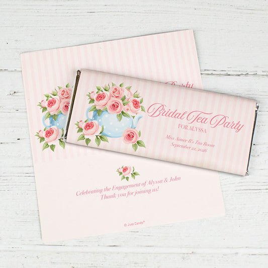 Personalized Pink Rose Tea Party Bridal Shower Favor Chocolate Bar Wrappers