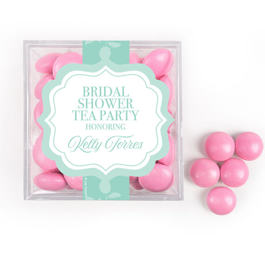 Personalized Bridal Shower Enchanged Tea Party JUST CANDY® favor cube with Just Candy Milk Chocolate Minis