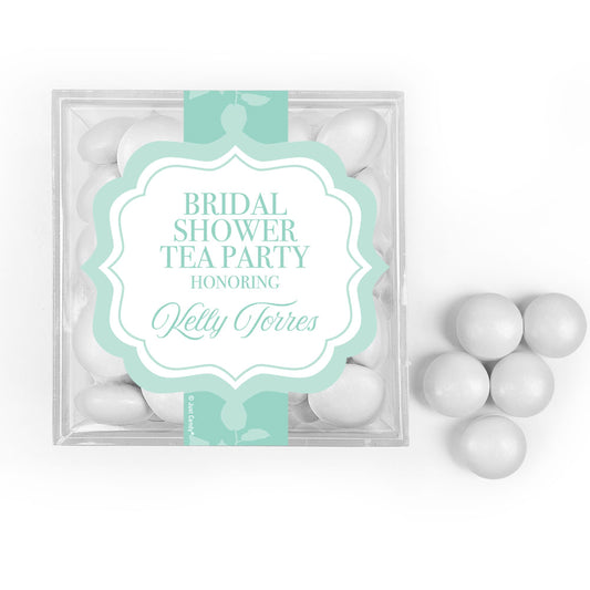 Personalized Bridal Shower Enchanged Tea Party JUST CANDY® favor cube with Just Candy Milk Chocolate Minis