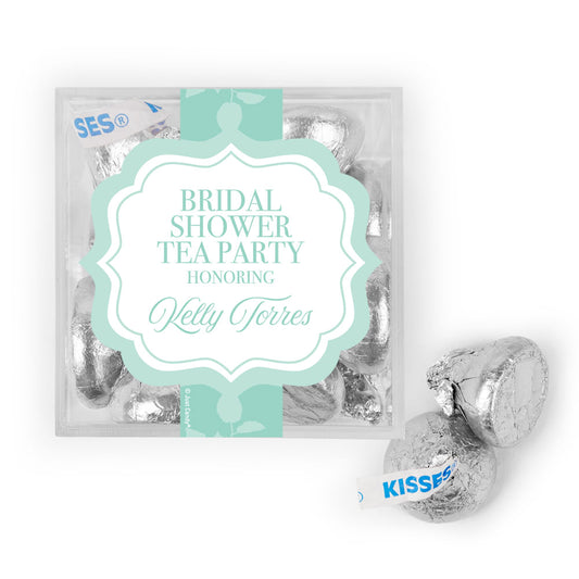 Personalized Bridal Shower Tea Party JUST CANDY� favor cube with Hershey's Kisses