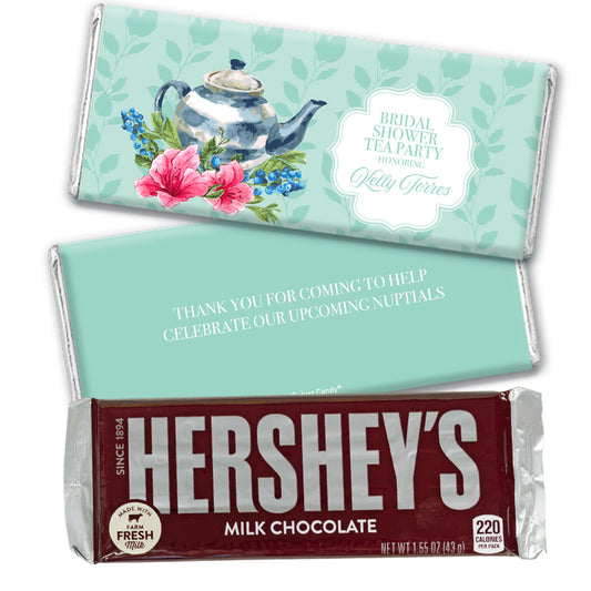 Personalized Botanical Teal Enchanted Tea Party Bridal Shower Favor Chocolate Bar