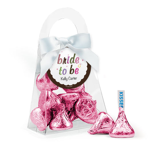 Personalized Bridal Shower Bride to Be Favor Purse with Hershey's Kisses and Bow with Gift Tag