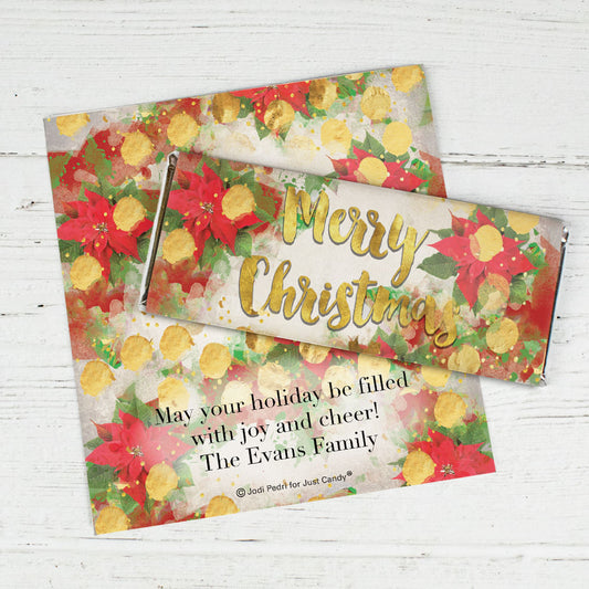 Personalized Christmas Holly Chocolate Bar Wrappers Only