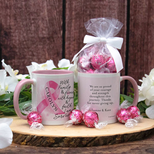 Personalized Breast Cancer Survivor 11oz Mug with Lindt Truffles