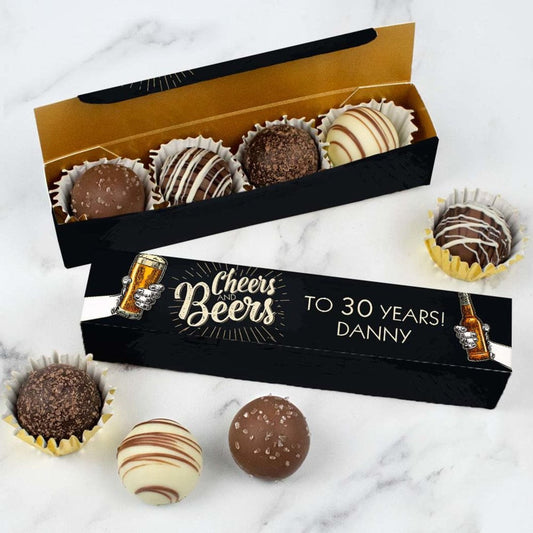 Personalized Truffle Box Birthday Favors Cheers and Beers 30 - 4 pcs