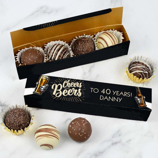 Personalized Truffle Box Birthday Favors Cheers and Beers 40 - 4 pcs