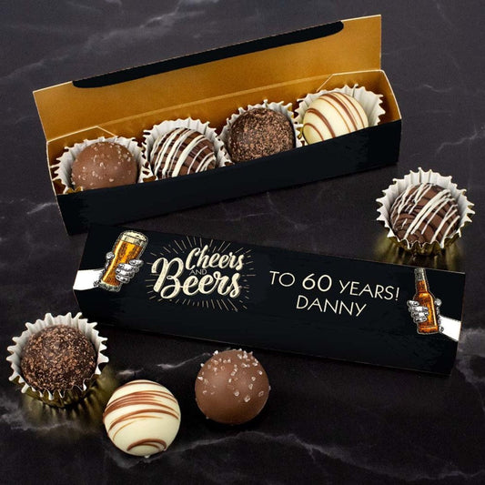 Personalized Truffle Box Birthday Favors Cheers and Beers 60 - 4 pcs