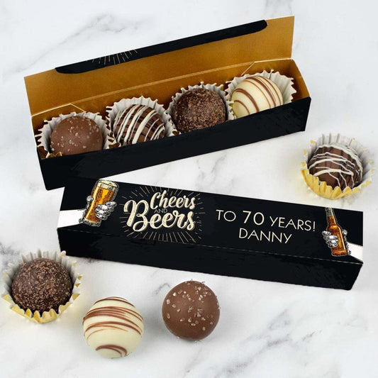 Personalized Truffle Box Birthday Favors Cheers and Beers 70 - 4 pcs