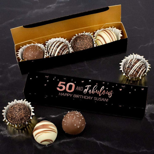 Personalized Truffle Box Birthday Favors 50 and Fabulous - 4 pcs