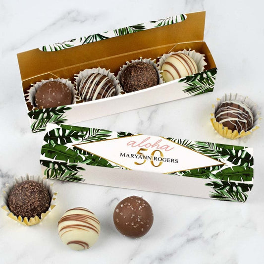 Personalized Truffle Box Birthday Favors Aloha 50 - 4 pcs