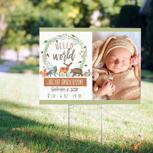 Personalized Hello World Baby Shower Yard Sign