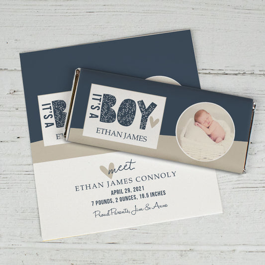 Birth Announcement Personalized Chocolate Bar Wrappers Only It's a Boy