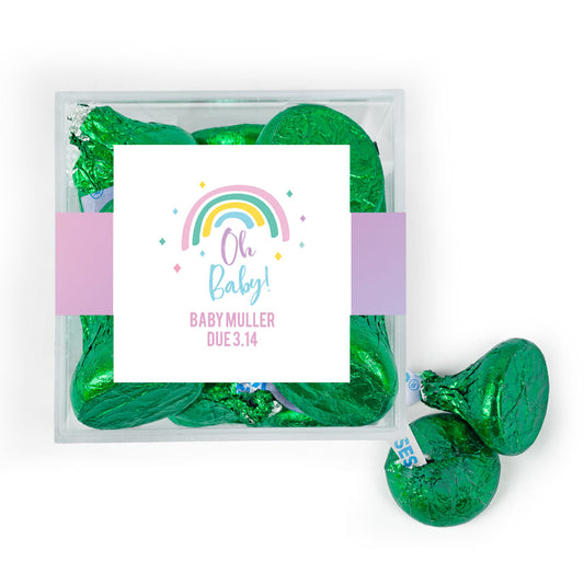 Personalized Baby Shower Rainbow Baby Favor Cube with Hershey's Kisses