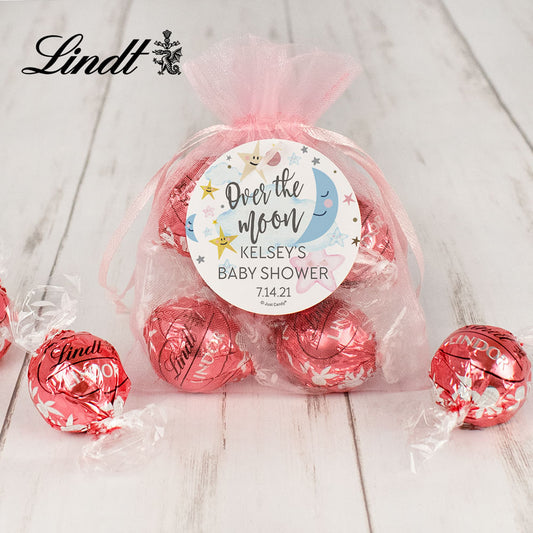 Personalized Baby Shower Lindt Truffle Organza Bag- Over the Moon