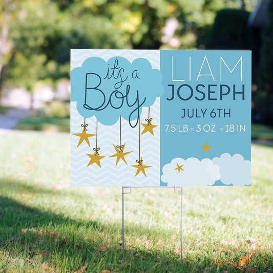 Personalized It's a Boy Yard Sign - It's a Boy Clouds