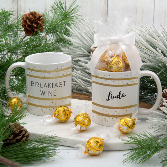 Personalized Breakfast Wine 11oz Mug with Lindt Truffles