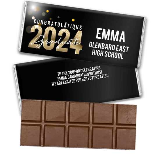 Graduation Personalized Belgian Chocolate Bar Black & Gold