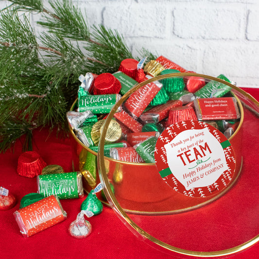 Personalized Christmas Thanks for Being Part of the Team Extra-Large Plastic Tin Hershey's Happy Holidays Mix