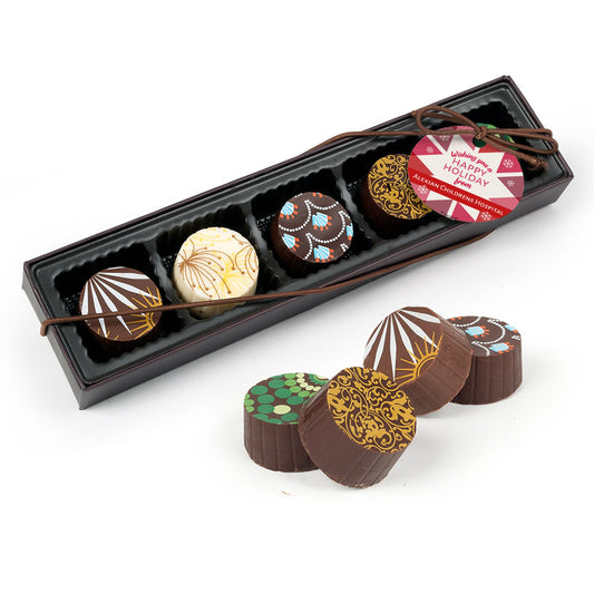 Personalized Christmas Red Snowflake Gourmet Belgian Chocolate Truffle Gift Box (5 Truffles)