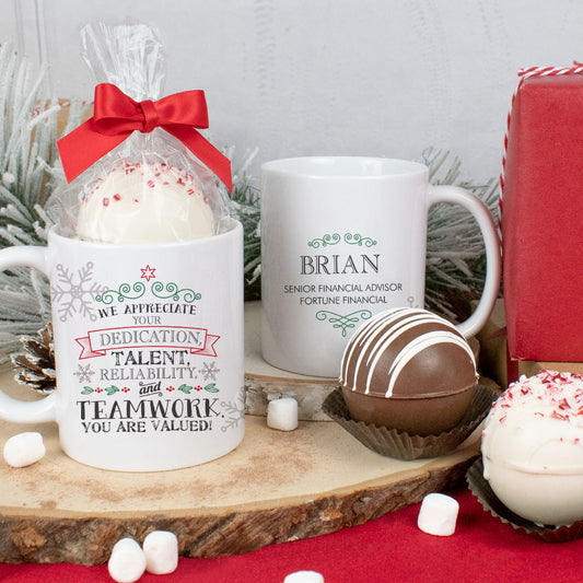 Personalized Holiday Valued Teamwork 11oz Mug with Hot Chocolate Bomb