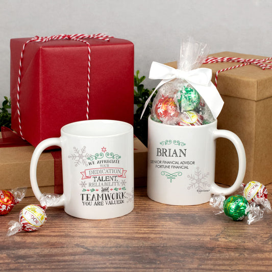 Personalized Holiday Valued Teamwork 11oz Mug with Lindt Truffles