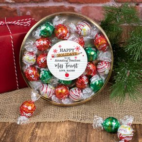 Personalized Christmas Amazing Teacher Large Plastic Tin with Lindt Truffles (20pcs)