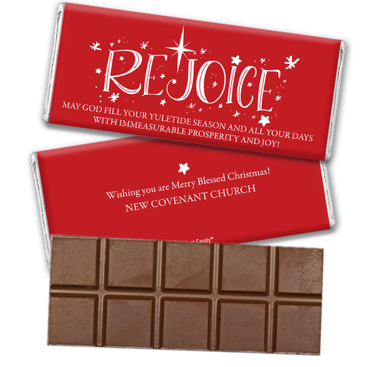 Personalized Christmas Rejoice Belgian Chocolate Bar & Wrapper