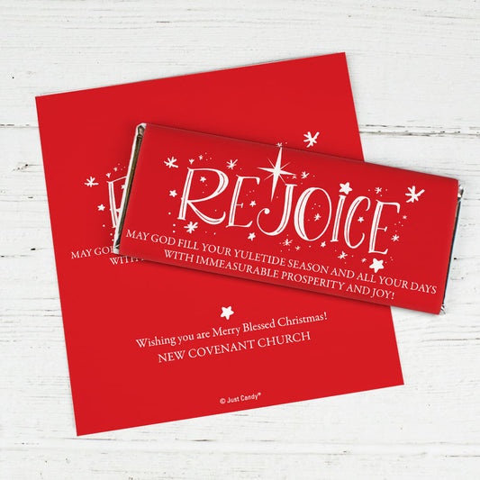 Personalized Christmas Rejoice Chocolate Bar Wrappers