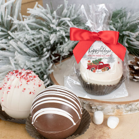 Personalized Christmas Hot Chocolate Bomb - Rustic Red Truck