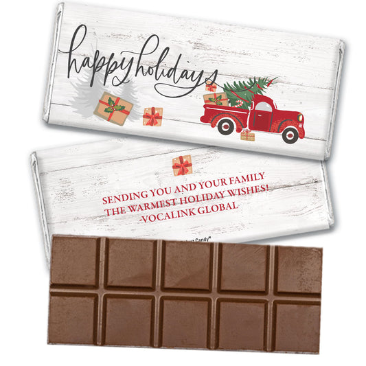 Personalized Christmas Rustic Red Truck Belgian Chocolate Bar & Wrapper