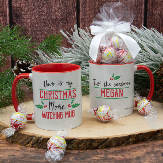 Personalized Christmas Movie Watching 11oz Mug with Lindt Truffles