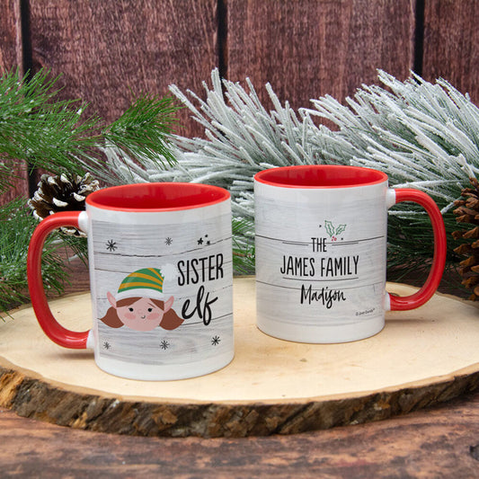 Personalized Santa Elf Family Sister 11oz Mug Empty