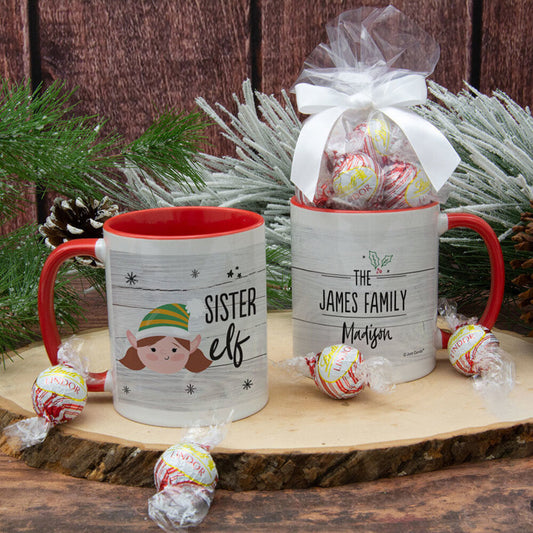 Personalized Santa Elf Family Sister 11oz Mug with Lindt Truffles