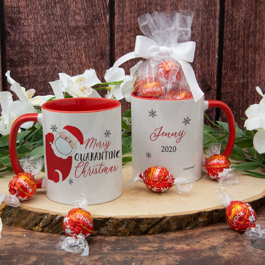 Personalized Quarantine Santa Christmas 11oz Mug with Lindt Truffles