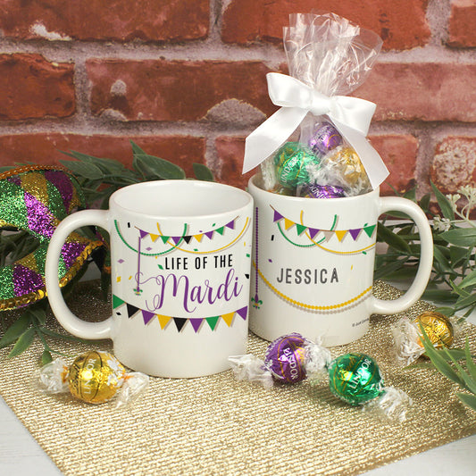 Personalized Life of the Mardi 11oz Mug with Lindt Truffles