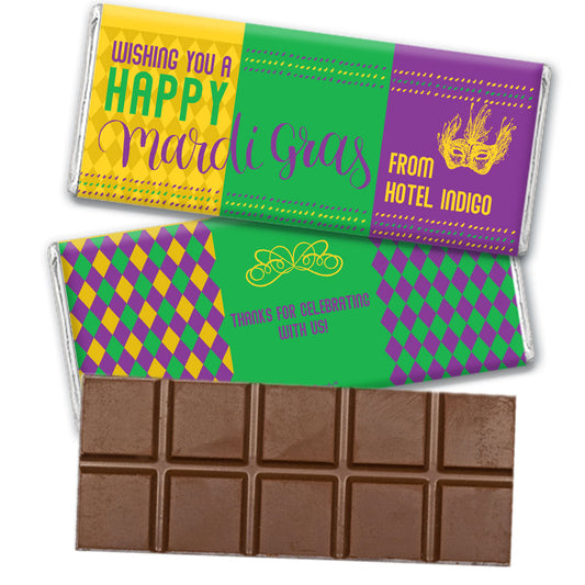 Personalized Happy Mardi Gras Belgian Chocolate Bar & Wrapper