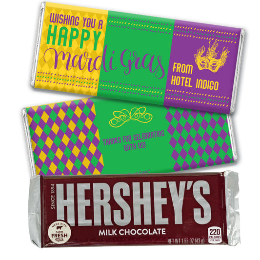 Personalized Happy Mardi Gras Hershey's Milk Chocolate Bar & Wrapper