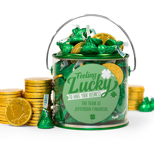 Personalized St. Patrick's Day Feeling Lucky Hershey's Kisses & Gold Coins Candy Paint Can Gift