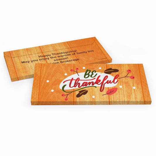 Deluxe Personalized Thanksgiving Be Thankful Candy Bar Favor Box